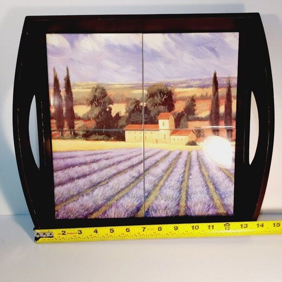 James Wiens Fields of Lavender Tile Walnut Wood Serving Tray Italian Farmcore - Picture 3 of 12